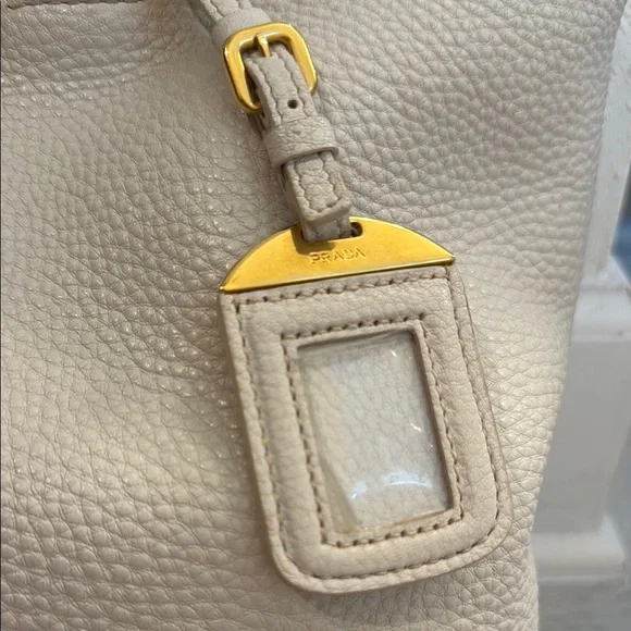Prada Beige Leather Tote with Gold Accents, and long handle strap - Picture 4 of 16